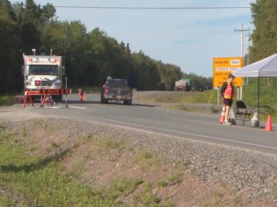 Route 360 remained closed on Saturday due to the ongoing fires. (Danny Arsenault/CBC - image credit)