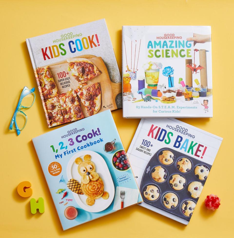 the covers for good housekeeping kids’ cook, good housekeeping amazing science, good housekeeping 1, 2, 3 cook and good housekeeping kids bake