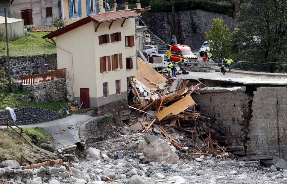 Damaged houses in Saint-Martin-Vesubie, southern France.