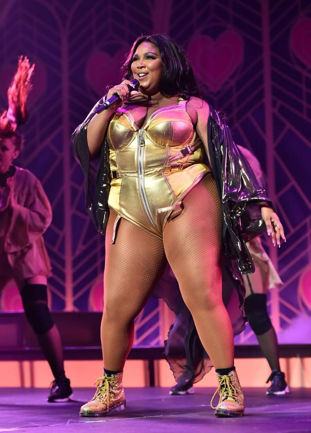 Lizzo's shimmering sheer pink leotard is absolutely fabulous