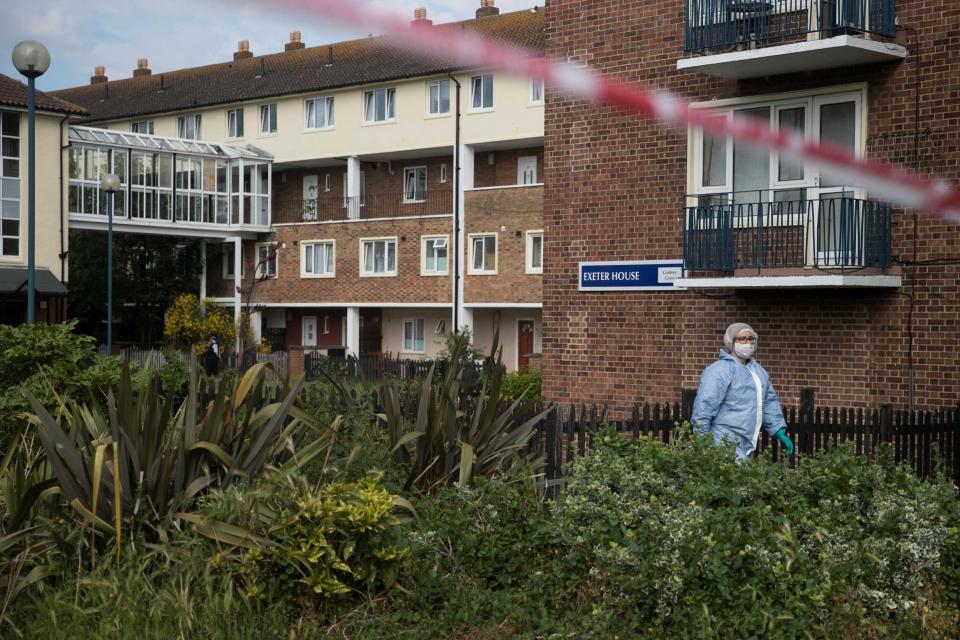 Police at the scene of the shooting in Feltham (REUTERS)