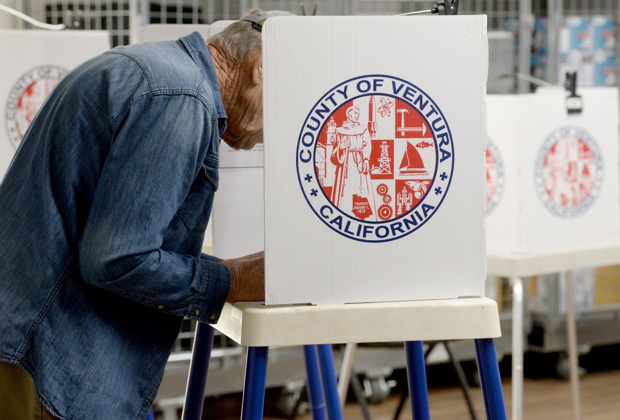 Bernhard Rieger votes at the Goebel Adult Community Center in Thousand Oaks on June 7.