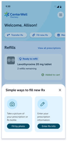 Users can choose the method they prefer when requesting a prescription with the new, user-friendly CenterWell Pharmacy mobile app. (Graphic: Business Wire)