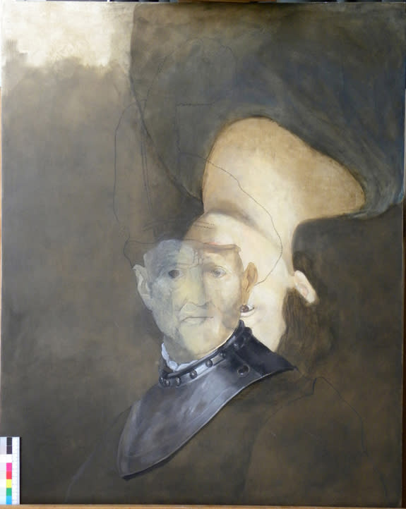 Mock-up of Rembrandt's "An old man in military costume" with a portrait painted underneath the final work