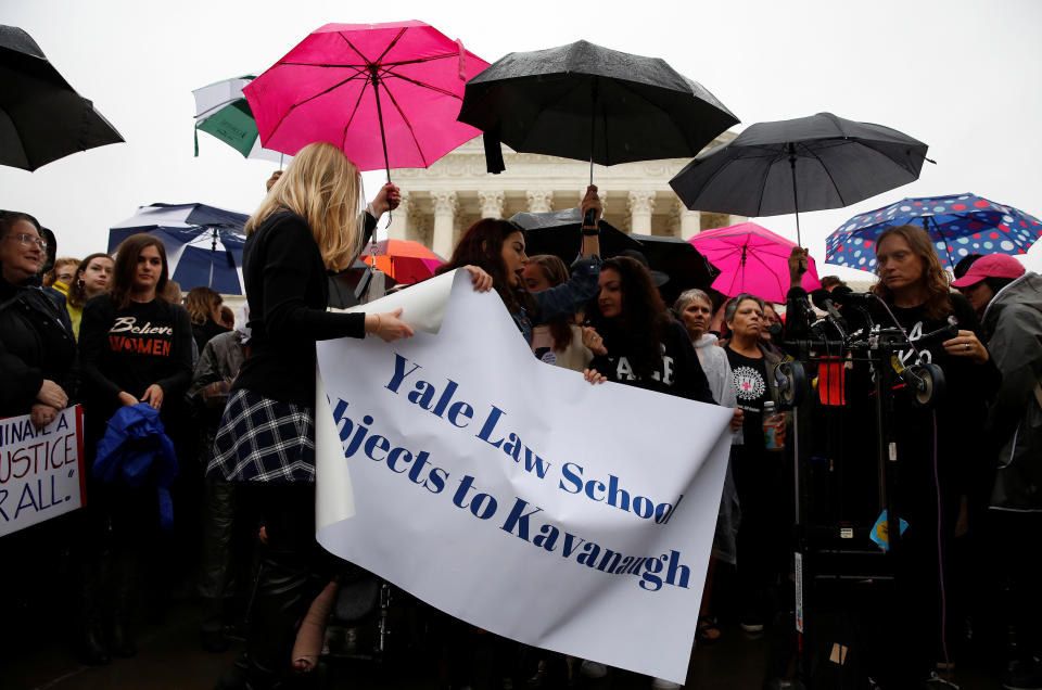 Yale Law students take part in a protest against U.S. Supreme Court nominee Brett Kavanaugh in front of the Supreme Court in Washington on Monday. (Photo: Joshua Roberts / Reuters)