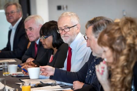 Britain's opposition Labour Party leader Jeremy Corbyn attends a shadow cabinet meeting in Salford