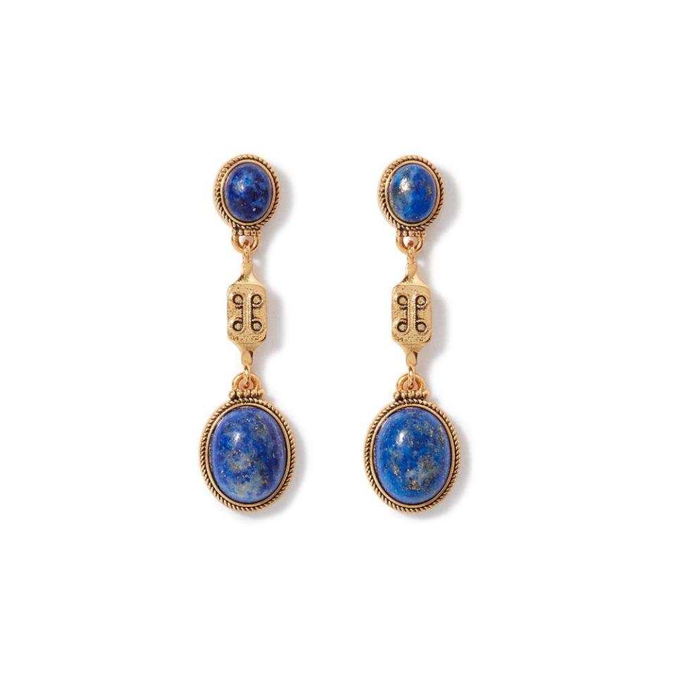 <p><a href="https://store.metmuseum.org/ancient-gems-triple-drop-blue-lapis-earrings-80054170?gclid=CjwKCAjwxr2iBhBJEiwAdXECw2qoAtAVha0pFmCzacxOlJPpmPuvujd5j1QA3kc6LgR-K-vxVkwAahoCU0MQAvD_BwE" rel="nofollow noopener" target="_blank" data-ylk="slk:Shop Now;elm:context_link;itc:0;sec:content-canvas" class="link ">Shop Now</a></p><p>Ancient Gems Triple Drop Blue Lapis Earrings</p><p>$85.00</p><p>metmuseum.org</p>