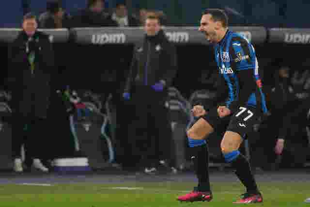 Atalanta’s Davide Zappacosta celebrates scoring against Lazio 