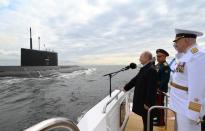 Russia's President Putin attends the Navy Day parade in Saint Petersburg