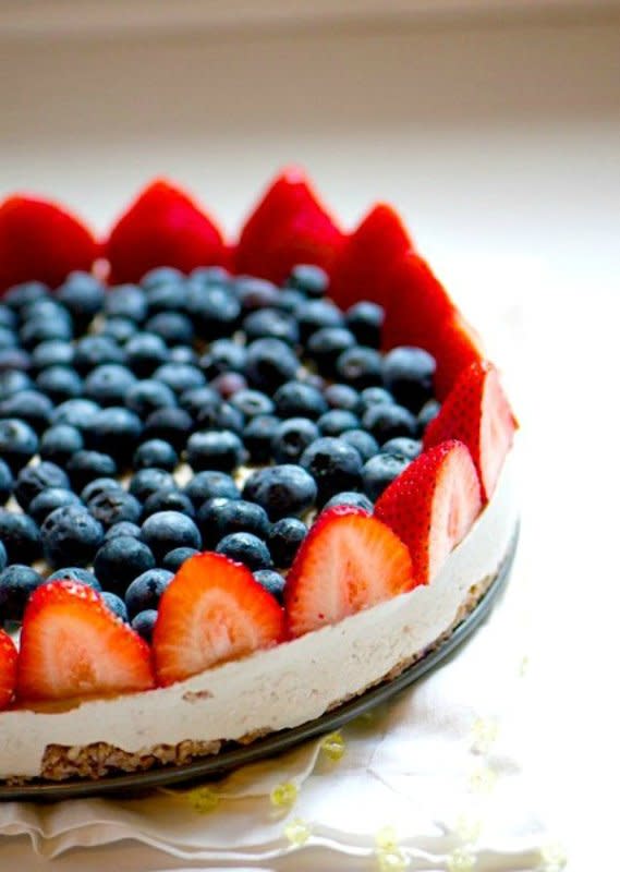 <p>Namely Marly</p><p>Red, white, and blueberry vegan cheesecake is a dessert best served frozen! <strong><a href="http://namelymarly.com/red-white-and-blueberry-vegan-cheesecake/" rel="nofollow noopener" target="_blank" data-ylk="slk:Click HERE for recipe;elm:context_link;itc:0;sec:content-canvas" class="link ">Click HERE for recipe</a>.</strong></p>