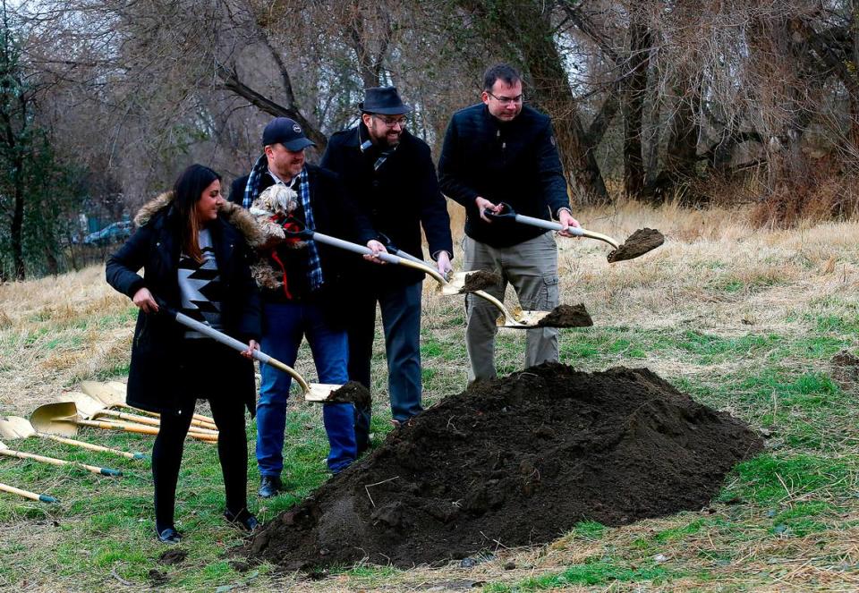 Pasco dignitaries take part in the ground breaking ceremony for the new Tri-Cities Animal Shelter in Pasco. It’s a partnership of the cities of Pasco, Kennewick and Richland.