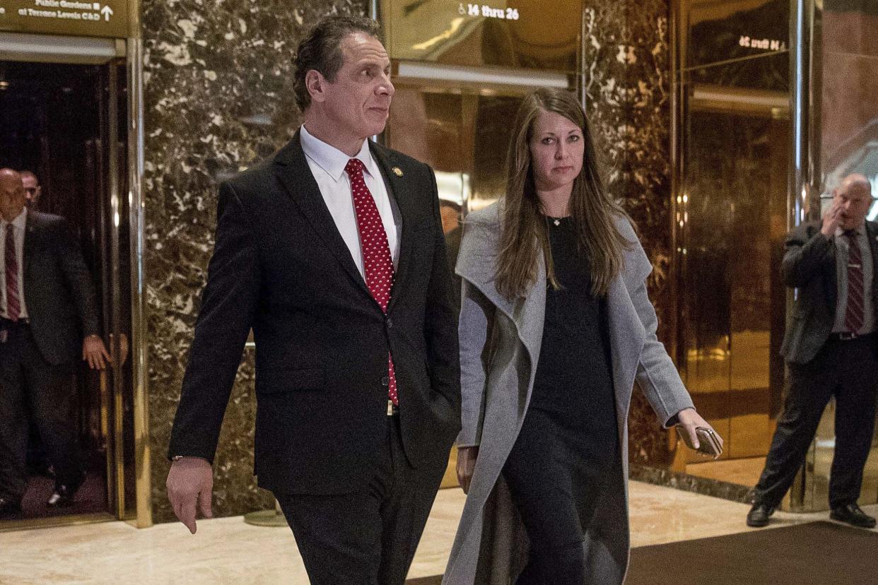 New York Gov. Andrew Cuomo (left) and Secretary to the Governor Melissa DeRosa (right)