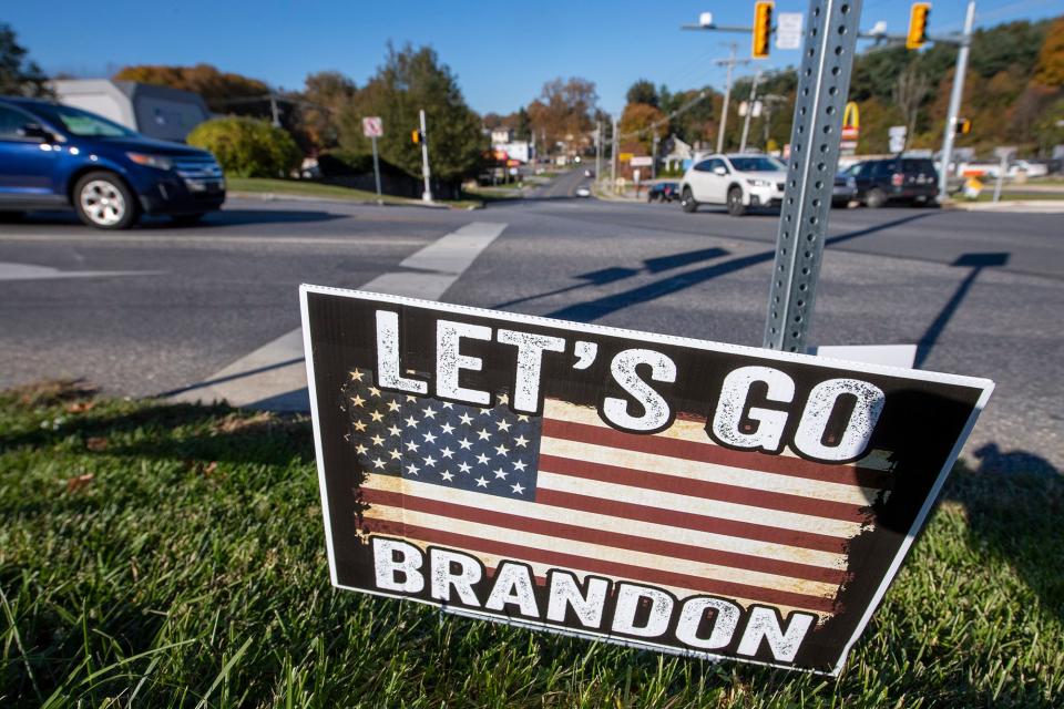 A sign along Route 74 between Red Lion and Dallastown states 'Let's Go Brandon.'