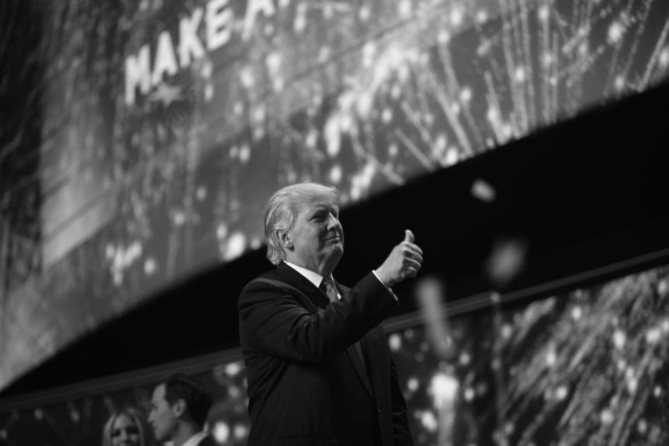 <p>Donald Trump celebrates after his acceptance speech at the RNC Convention in Cleveland, OH. on July 21, 2016. (Photo: Khue Bui for Yahoo News)</p>