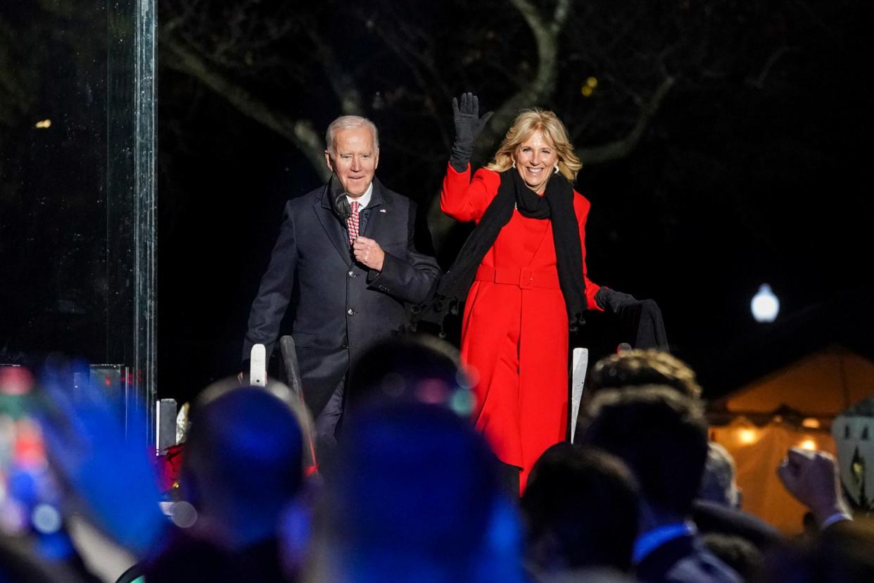 Joe Biden and Jill Biden at the National Christmas Tree Lighting in 2021.