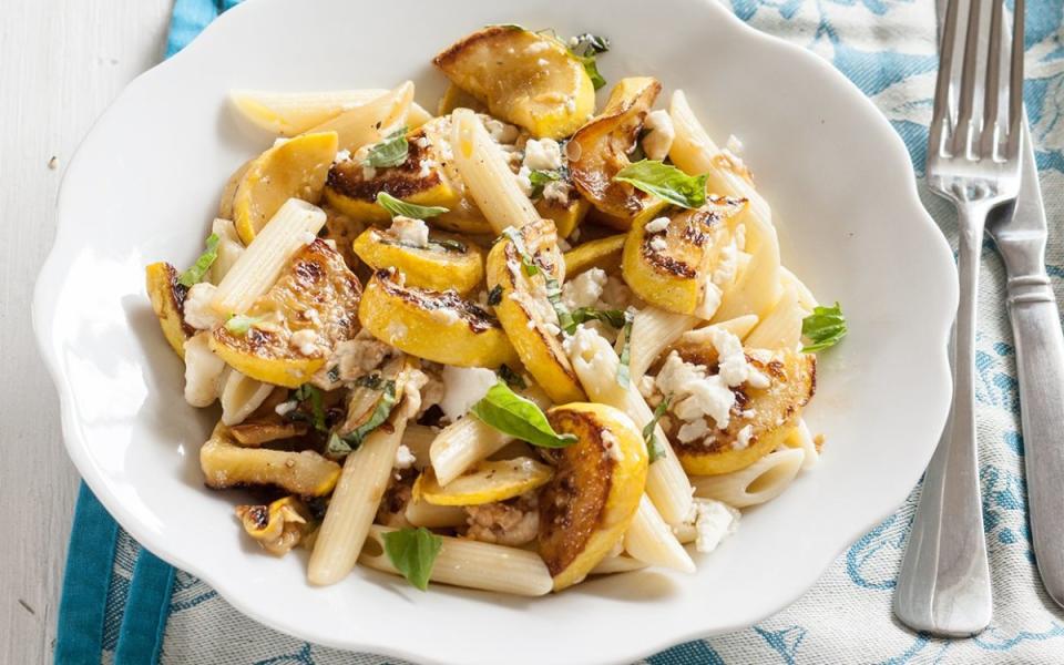 <p>Mark Boughton Photography</p><p>Filled with crumbly feta cheese and tender yellow squash, this light and bright pasta is a summertime hit. </p><p><strong>Get the recipe: <a href="/842369/communitytable/summer-squash-feta-pasta/" data-ylk="slk:Summer Squash Feta Pasta;elm:context_link;itc:0;sec:content-canvas" class="link ">Summer Squash Feta Pasta</a></strong></p>