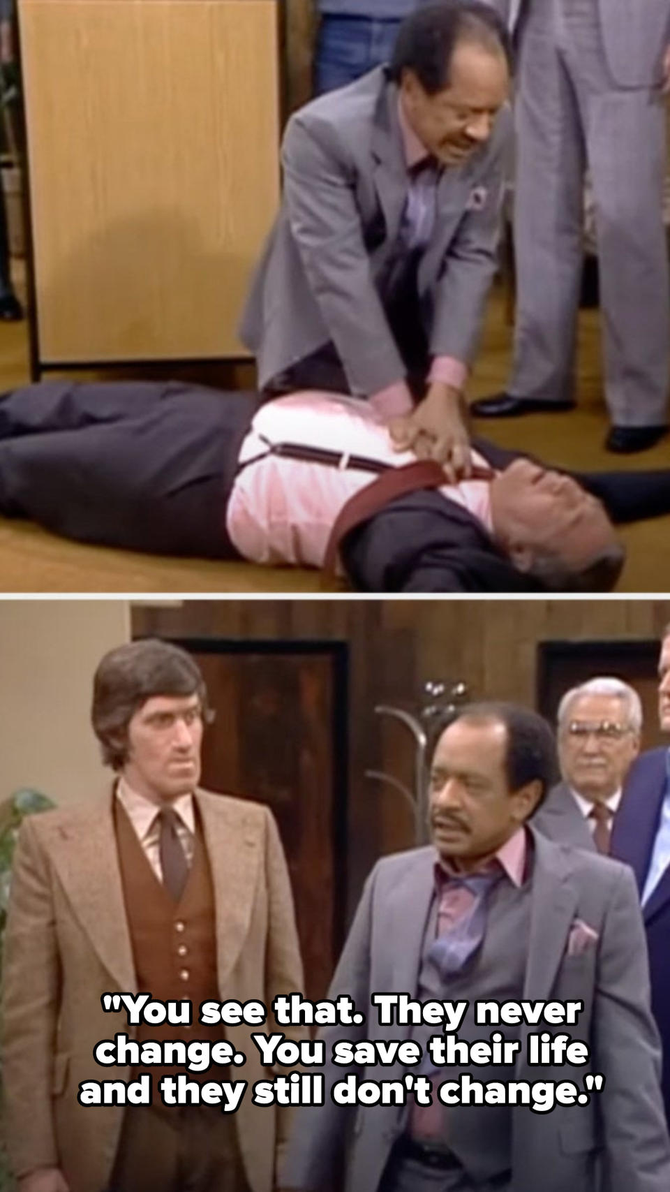 George Jefferson is frustrated that a racist didn't appreciate that he saved his life