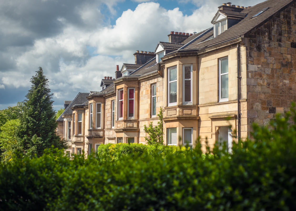 property Blonde Sandstone Terraced Homes on a Tree Lined Street in Glasgow Scotland