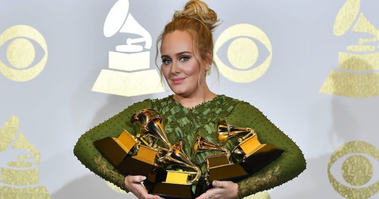 The Hello hitmaker made history last week after winning five gongs at the Grammys (Copyright: Getty/Steve Granitz)