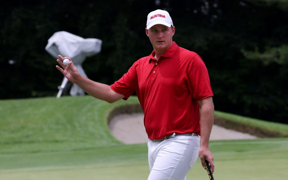  Sepp Straka of Team Austria waves after making a birdie on the 17th green during the first round of the Men's Individual Stroke Play on day six of the Tokyo 2020 Olympic Games at Kasumigaseki Country Club on July 29, - GETTY IMAGES