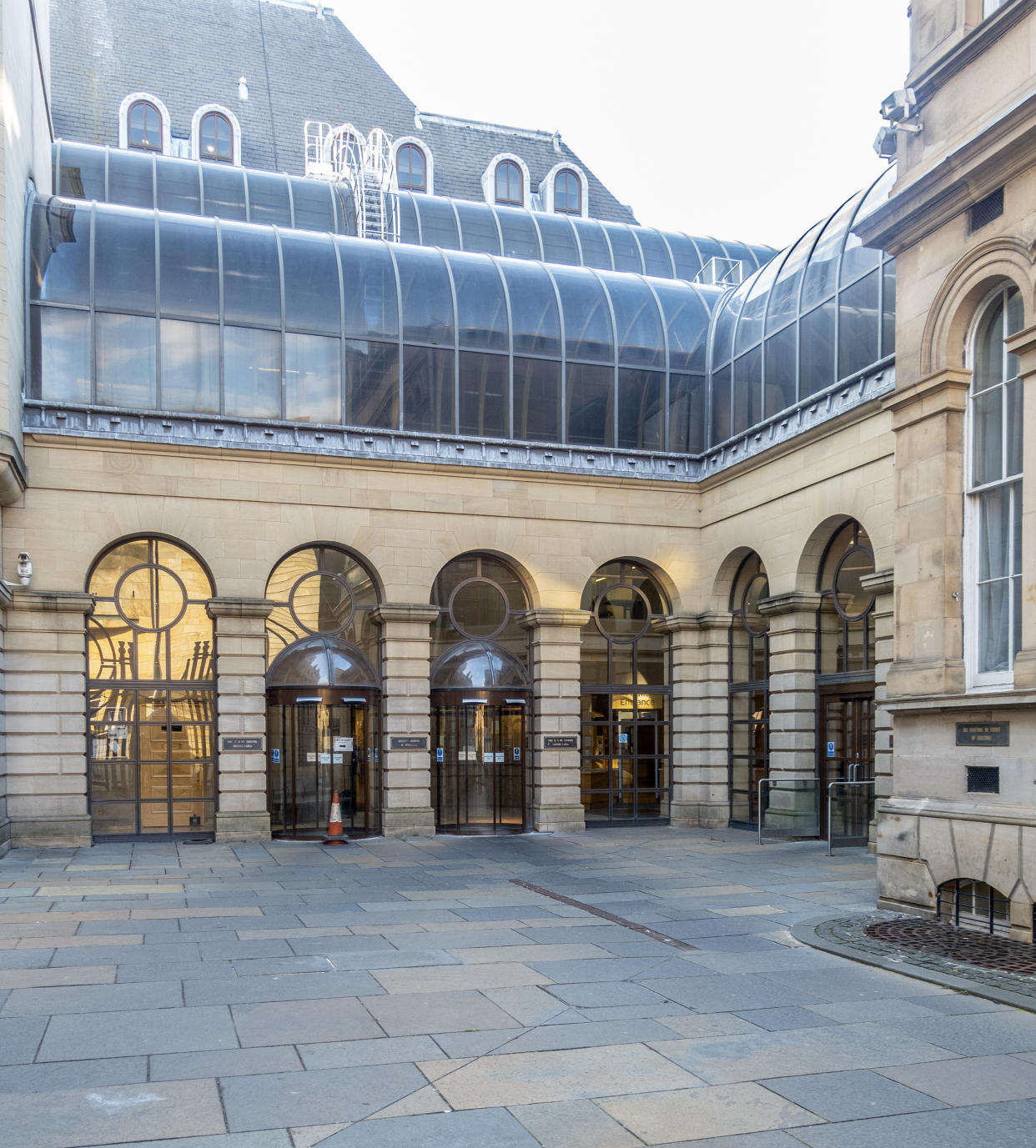 Edinburgh, Scotland - 16th August 2019: Entrance to Edinburgh Sheriff Court in Chambers Street in the city centre.