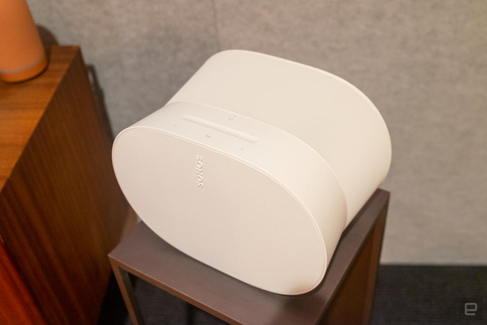 <p>The new Sonos Era 300 speaker, the company's first to play back music in the Dolby Atmos format.</p>
