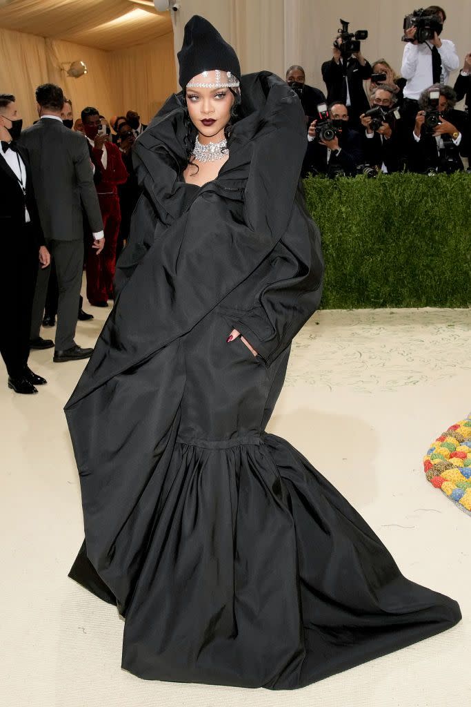 <p>It was a big night for Balenciaga with the house responsible for dressing some of the biggest stars in the world. This included Rihanna, always the queen of the Met Gala red carpet, who this year wore a black voluminous gown and beanie from the house's latest couture collection, which she paired with lots and lots of diamonds.</p>