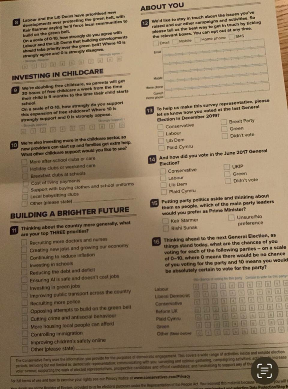 One page of the ‘PM survey’ being sent to households (Supplied)