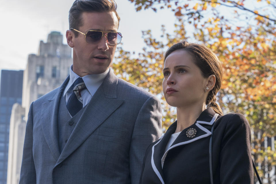 Armie Hammer as Marty Ginsburg and Felicity Jones as Ruth Bader Ginsburg.