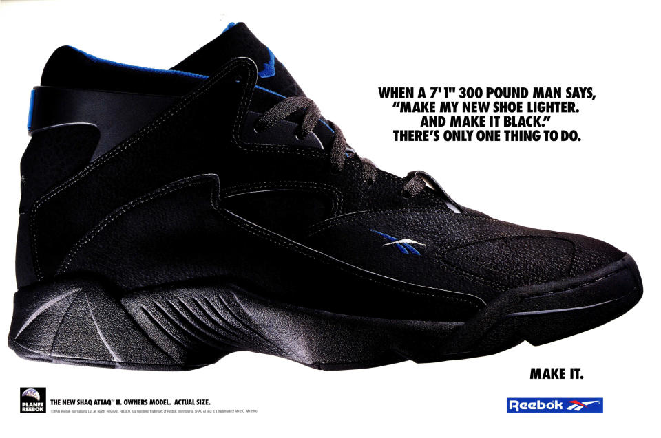 1993 Reebok ad for Shaq Attaq shoe.