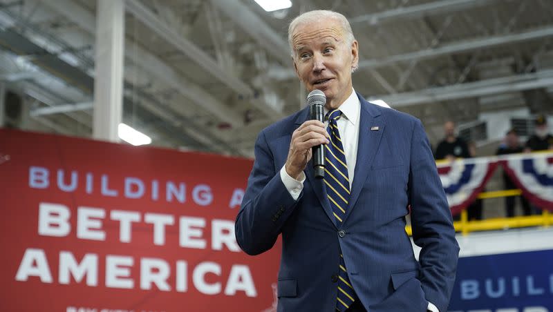 President Joe Biden speaks about manufacturing jobs and the economy at SK Siltron CSS, a computer chip factory in Bay City, Mich., Nov. 29, 2022.