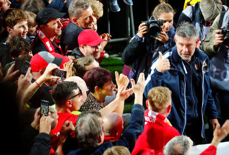 Soccer Football - Bundesliga Relegation Playoff - Union Berlin v VfB Stuttgart - Stadion An der Alten Forsterei, Berlin, Germany - May 27, 2019 Union Berlin coach Urs Fischer after winning the match REUTERS/Hannibal Hanschke DFL regulations prohibit any use of photographs as image sequences and/or quasi-video