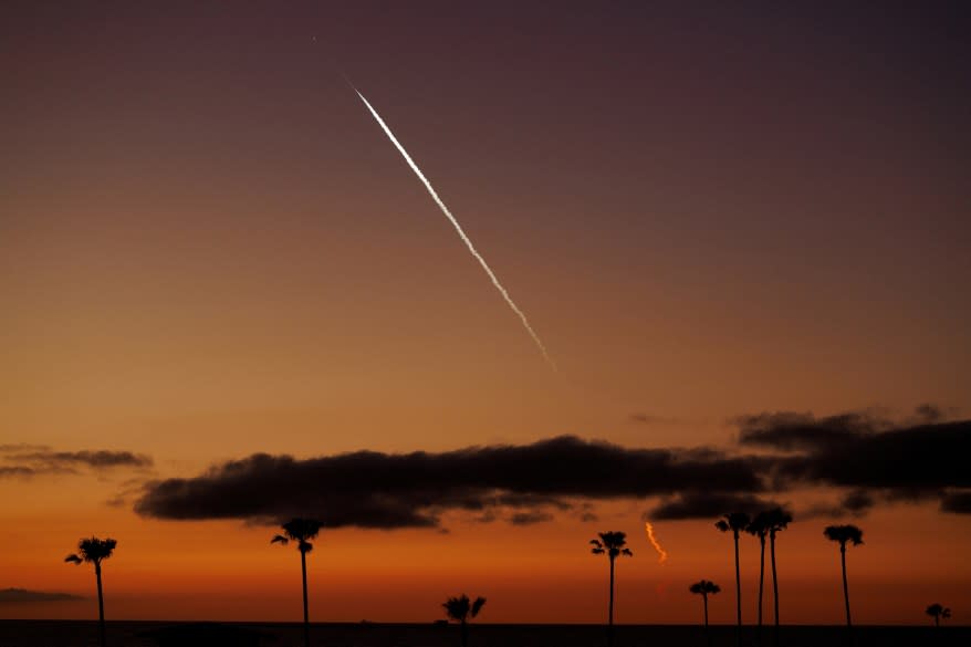 SpaceX Falcon 9 rocket ln the sky over Southern California as seen from Encinitas, California.