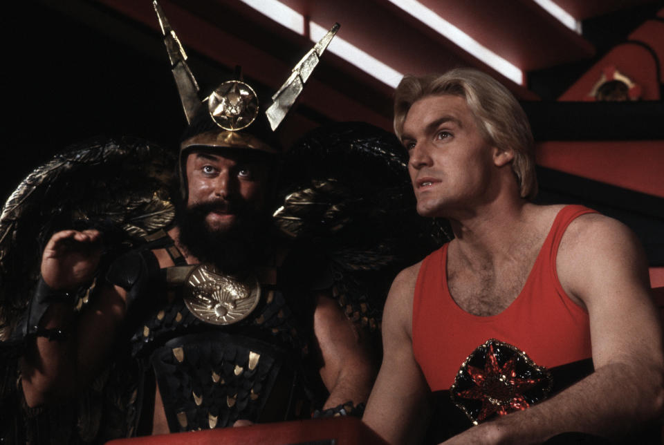 Brian Blessed and Sam J Jones in Flash Gordon. (Studiocanal)