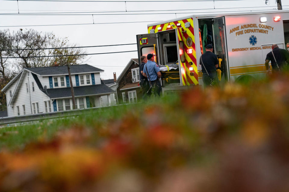 Firefighters and paramedics with Anne Arundel County Fire Department load a patient into an ambulance while responding to a 911 emergency call on November 11, 2020 in Glen Burnie, Maryland.<span class="copyright">Alex Edelman / Getty Images</span>