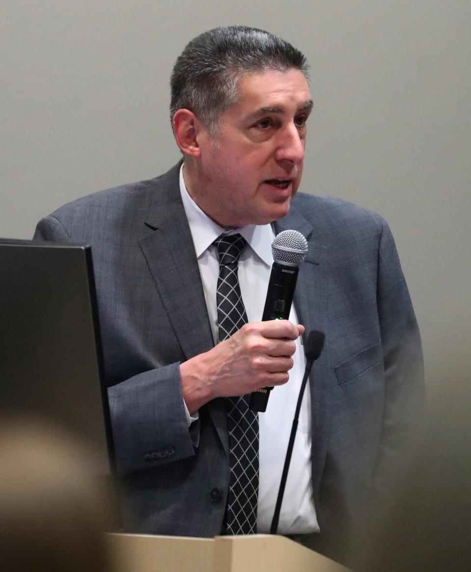 RCC Vice President, Dr. Victor Anaya speaks during a Rockland Community College Board of Trustees meeting at the college Jan. 29, 2024.