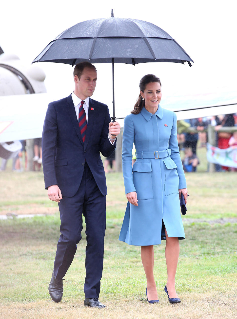 The duke and duchess attend the "Knights of the Sky" exhibition at Omaka Aviation Heritage Centre in Blenheim on April 10 in Wellington, New Zealand.&nbsp;