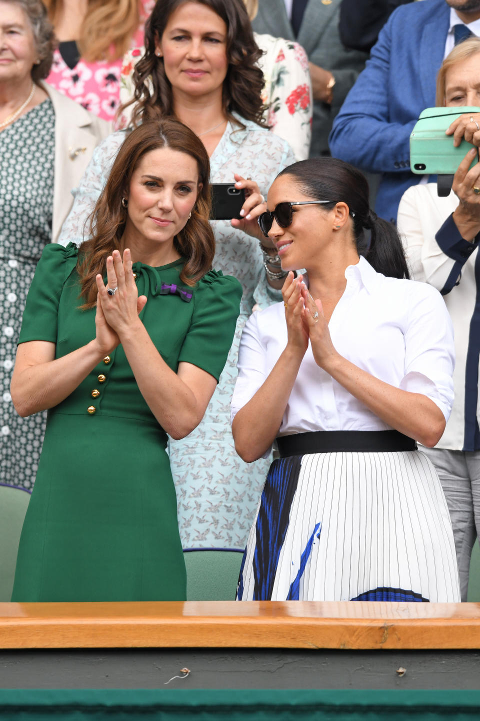 July 2019: The Duchess of Cambridge and Duchess of Sussex hang out at Wimbledon