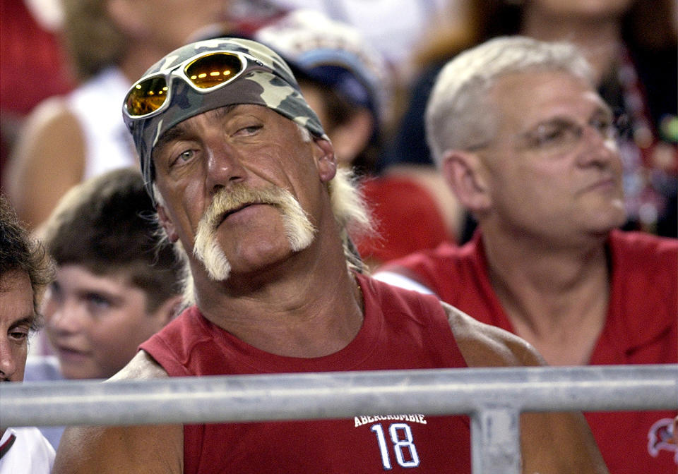 <p>Hulk Hogan is such a big Buccaneers fan that he visited the team's training camp back in 2018, meeting and posing for pictures with players.</p>