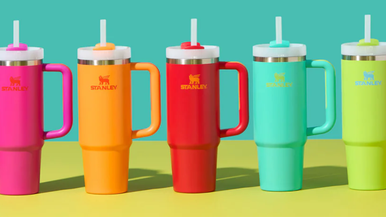 Stanley Heat Wave Quencher tumblers in pink, orange, red, teal and lime