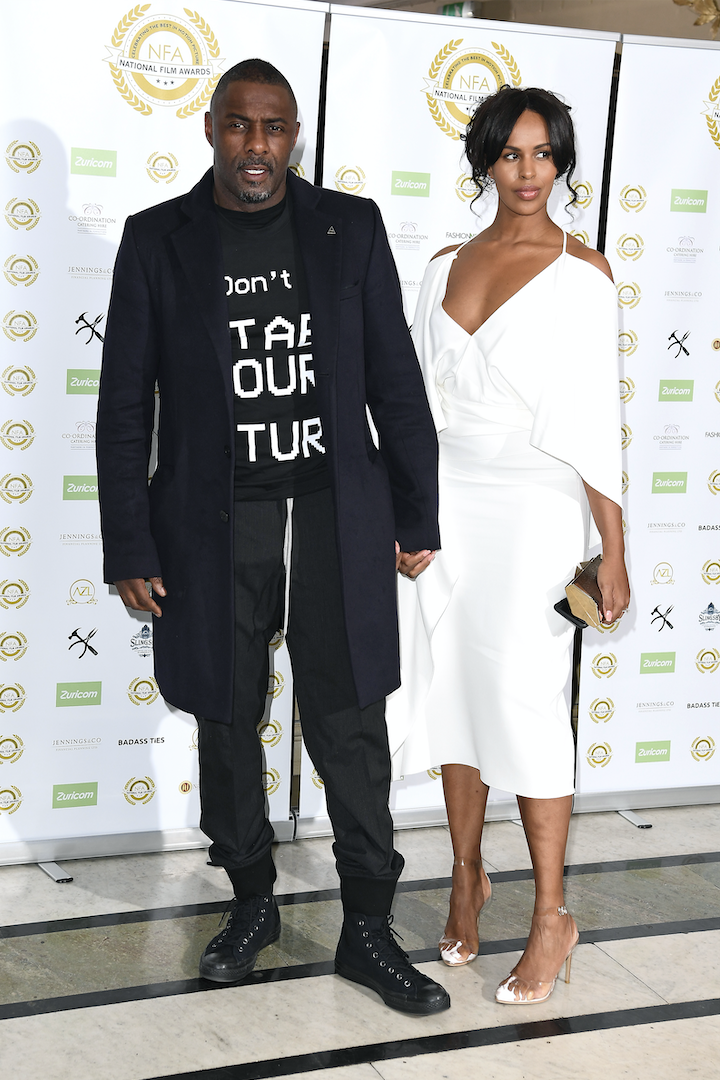 Idris Elba and Sabrina Dhowre attend the National Film Awards at Porchester Hall on March 27, 2019 in London, England