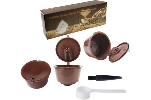 You can put your own coffee grounds into these reusable pods.