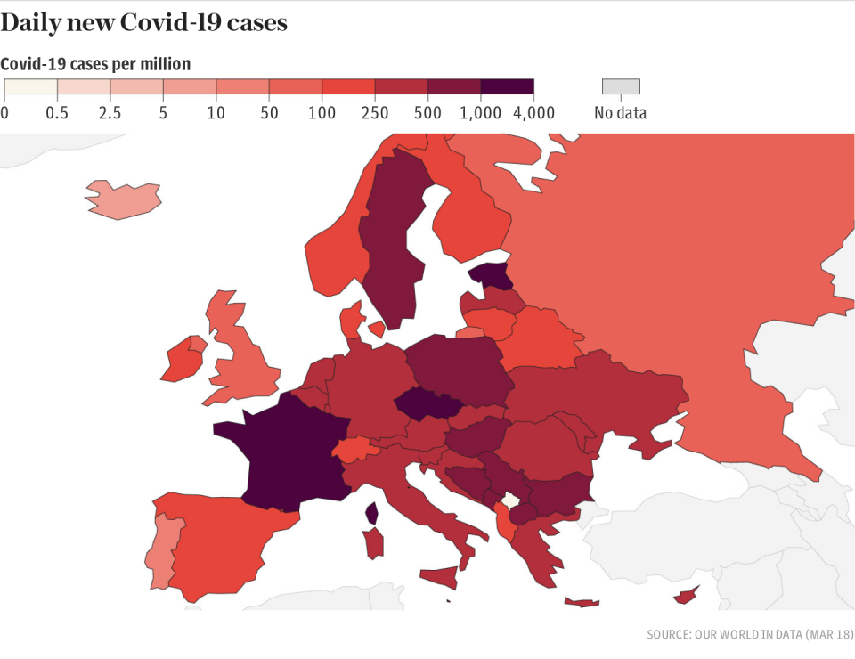 Daily new Covid-19 cases across Europe