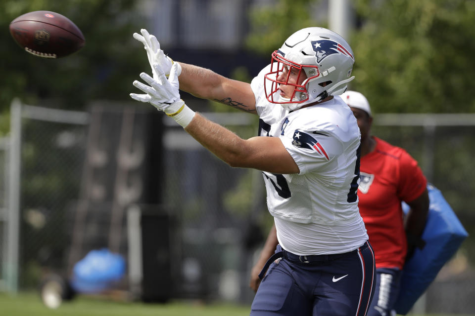 Patriots tight end Ryan Izzo is the only player to be ruled out with an illness for Sunday's game against the Texans. (AP Photo/Steven Senne)