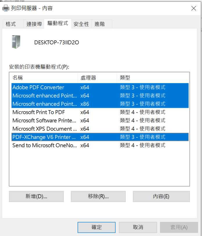 Step03：在跳出來的視窗中，切換到「驅動程式」頁面，看看是否有「類型3」的驅動程式，如果有的話選擇移除。