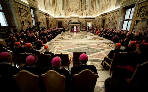 Pope Francis made the remarks in an address to the Curia at the Vatican  - Credit: Filippo Monteforte/AP