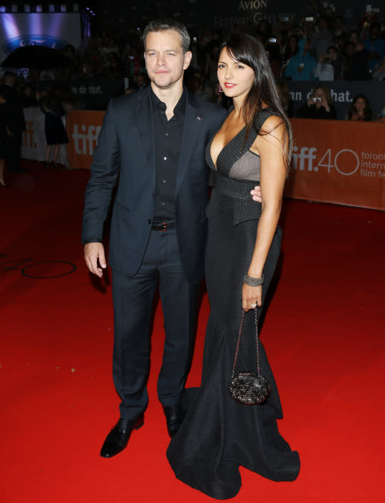 <p>If this couple wasn’t already cute, the matching outfits added another level of adorableness. Matt Damon and Luciana Barroso coupled up at “The Martian” premiere during the 2015 Toronto International Film Festival wearing black ensembles.</p>