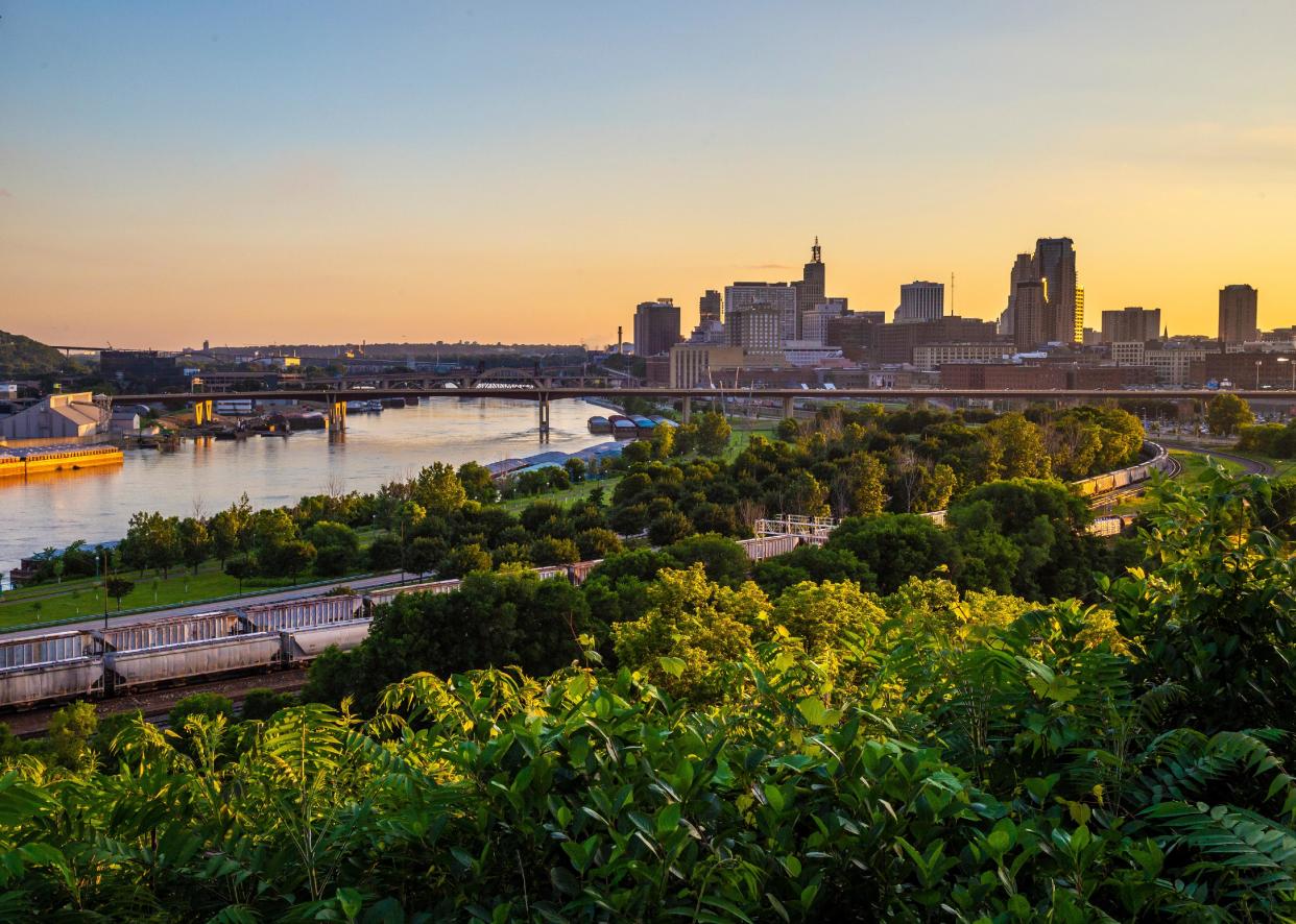 Downtown St. Paul Minnesota sunset cityscape.