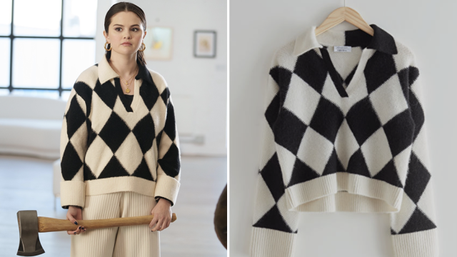  Other Stories wool blend argyle sweater in black and off white