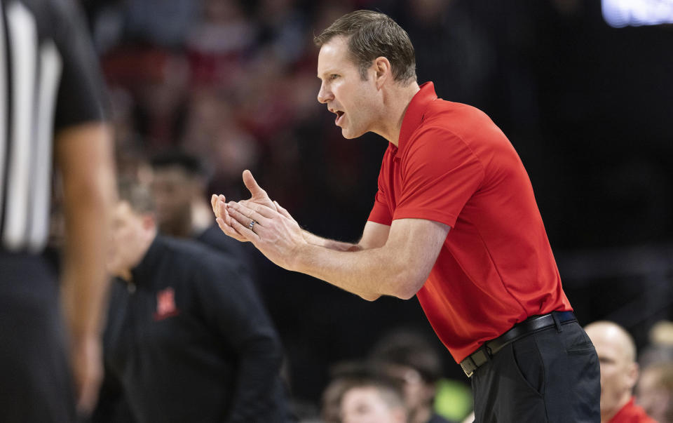 Nebraska head coach Fred Hoiberg yells to his team as they play against Penn State during the first half of an NCAA college basketball game Sunday, Feb. 5, 2023, in Lincoln, Neb. (AP Photo/Rebecca S. Gratz)